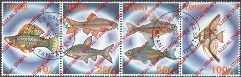 Tanzania 1998 Fish Illegal Stamp Strip of 4