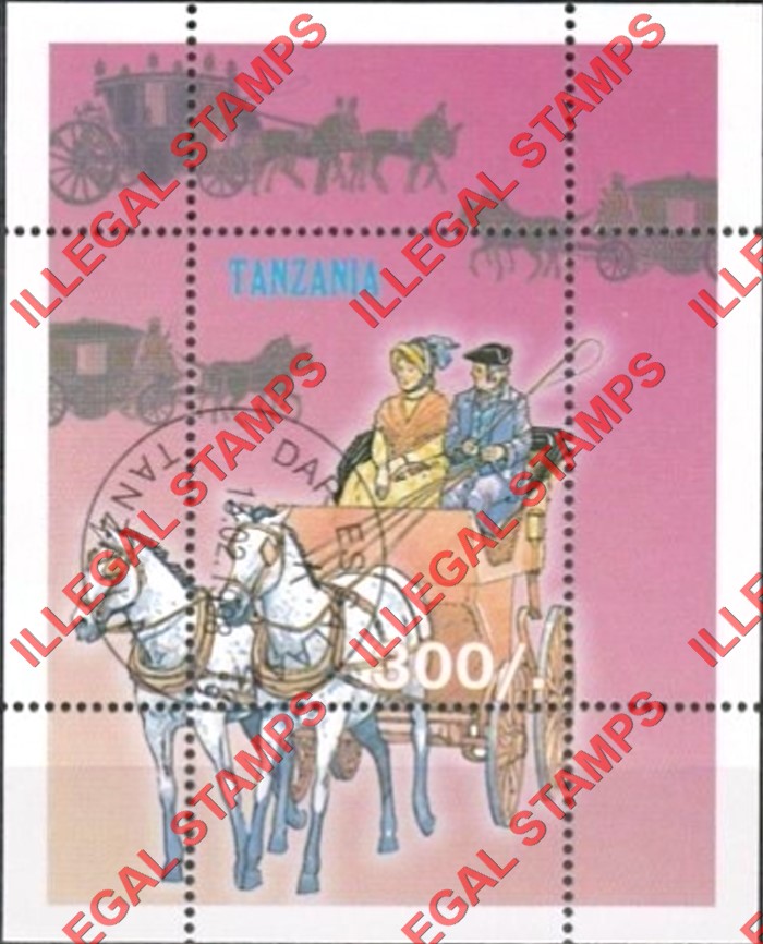 Tanzania 1998 Horse Carriages Illegal Stamp Souvenir Sheet of 1