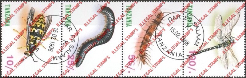 Tanzania 1998 Insects Illegal Stamp Strip of 4