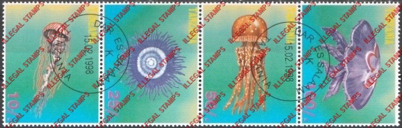 Tanzania 1998 Jellyfish Illegal Stamp Strip of 4