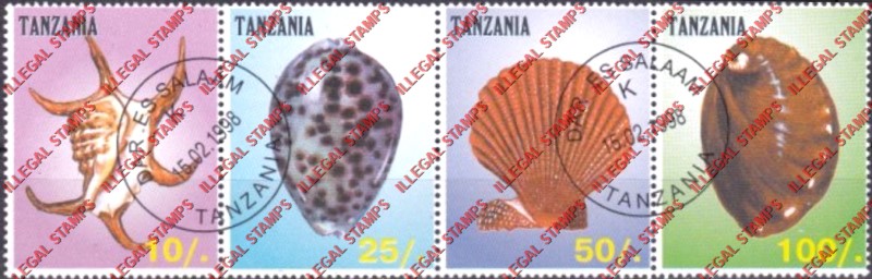 Tanzania 1998 Mollusks Shells Illegal Stamp Strip of 4