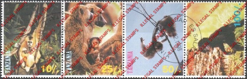 Tanzania 1998 Monkeys Illegal Stamp Strip of 4