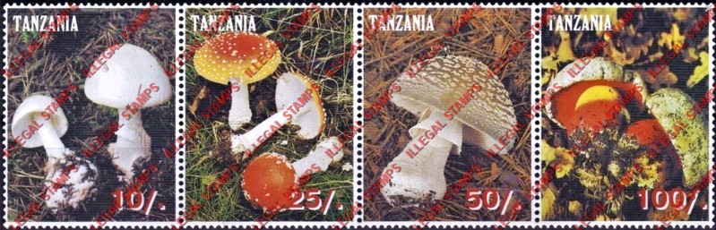 Tanzania 1998 Mushrooms Illegal Stamp Strip of 4