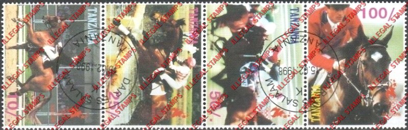 Tanzania 1998 Olympic Games in Atlanta in 1996 Horse Racing Equestrian Illegal Stamp Strip of 4
