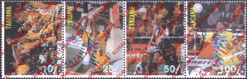 Tanzania 1998 Olympic Games in Atlanta in 1996 Volleyball Illegal Stamp Strip of 4