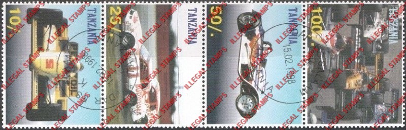 Tanzania 1998 Race Cars Formula I Illegal Stamp Strip of 4
