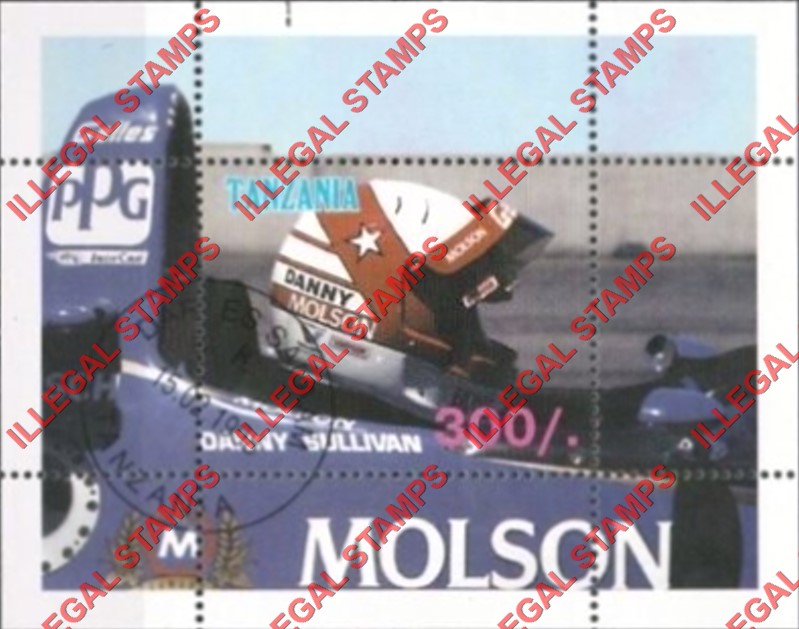 Tanzania 1998 Race Cars Formula I Illegal Stamp Souvenir Sheet of 1