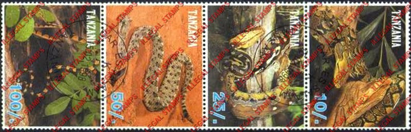 Tanzania 1998 Snakes Illegal Stamp Strip of 4