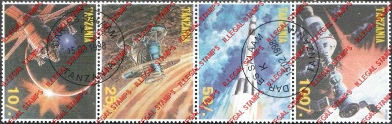 Tanzania 1998 Spacecraft Illegal Stamp Strip of 4