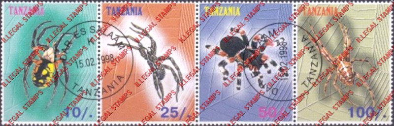 Tanzania 1998 Spiders Illegal Stamp Strip of 4