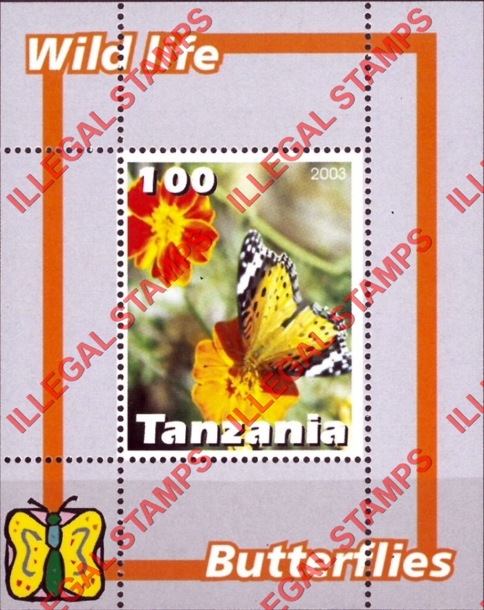 Tanzania 2003 Butterflies Illegal Stamp Souvenir Sheet of 1