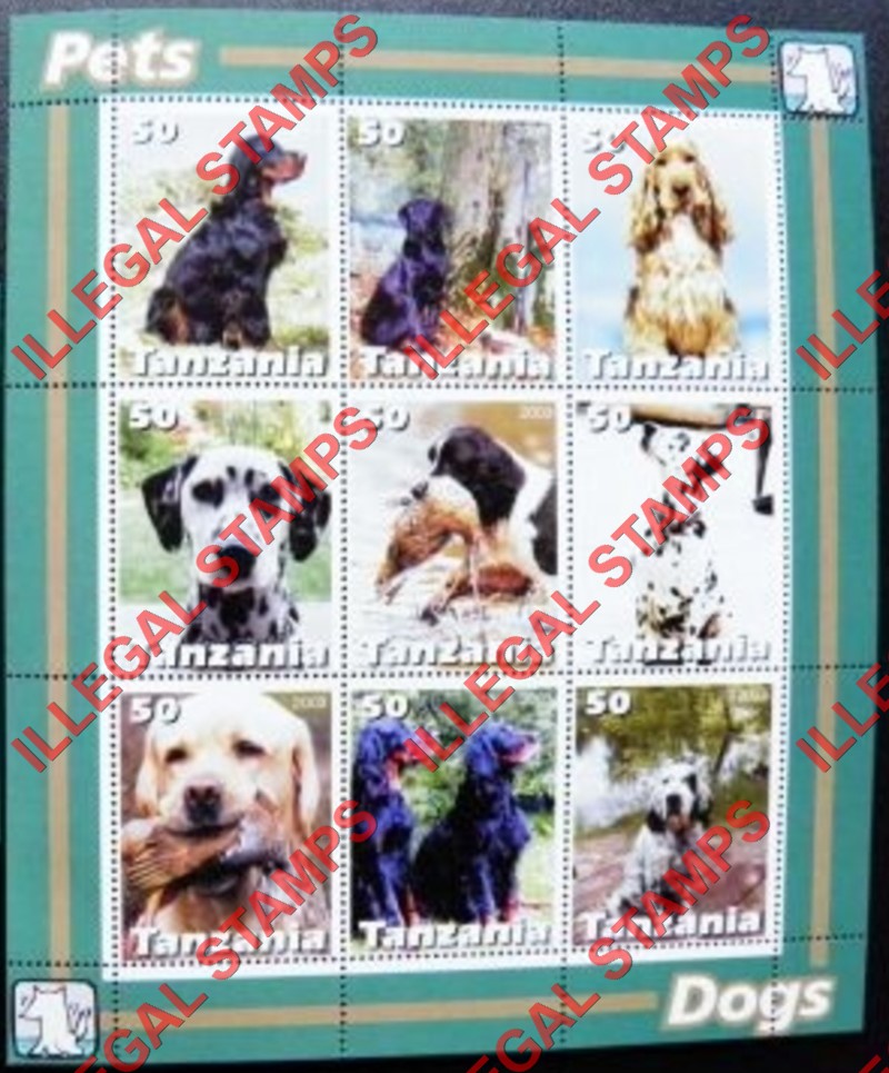 Tanzania 2003 Dogs Illegal Stamp Souvenir Sheet of 9