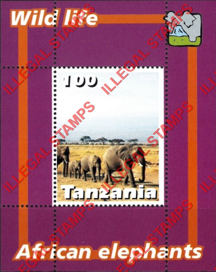 Tanzania 2003 Elephants Illegal Stamp Souvenir Sheet of 1