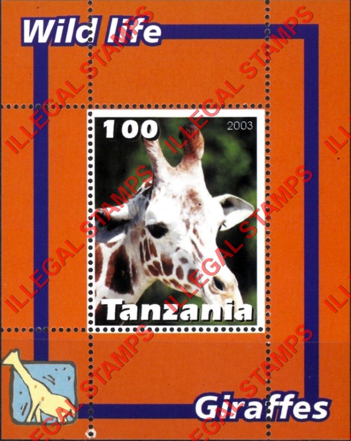 Tanzania 2003 Giraffes Illegal Stamp Souvenir Sheet of 1