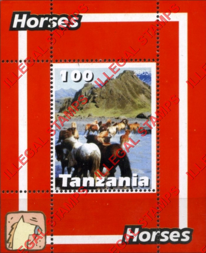 Tanzania 2003 Horses Illegal Stamp Souvenir Sheet of 1