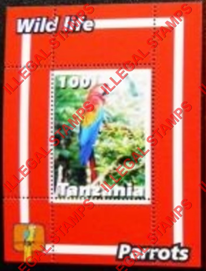 Tanzania 2003 Parrots Illegal Stamp Souvenir Sheet of 1
