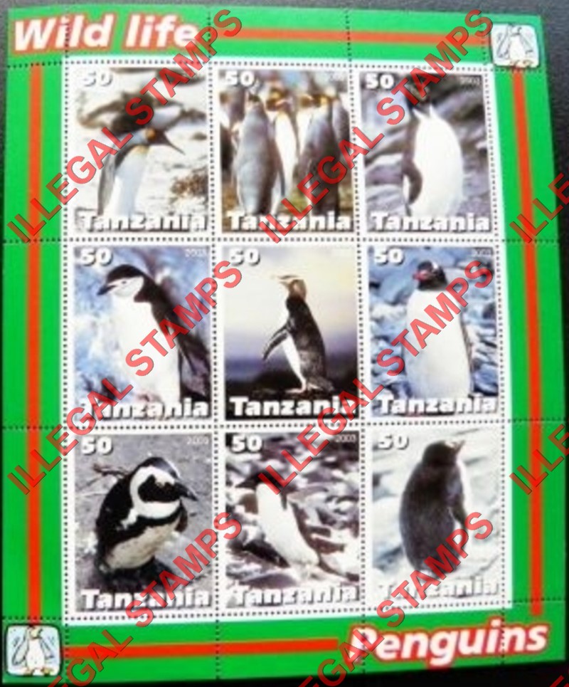 Tanzania 2003 Penguins Illegal Stamp Souvenir Sheet of 9