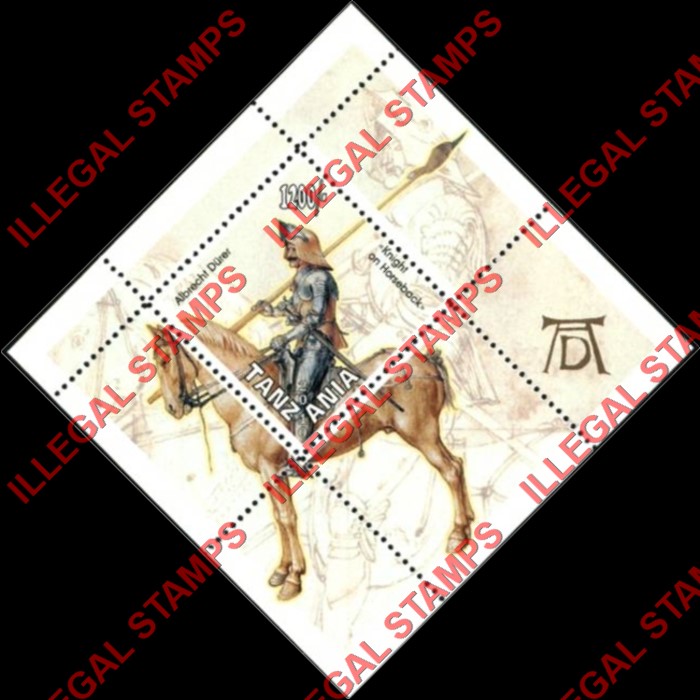 Tanzania 2010 Albrecht Durer Knight on Horseback Illegal Stamp Souvenir Sheet of 1