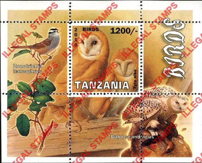 Tanzania 2010 Birds Illegal Stamp Souvenir Sheet of 1
