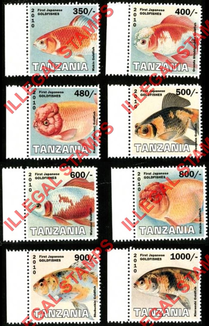 Tanzania 2010 First Japanese Goldfish Illegal Stamp Set of 8