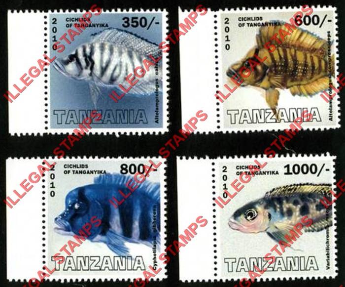 Tanzania 2010 Fish Cichlids Illegal Stamp Set of 4
