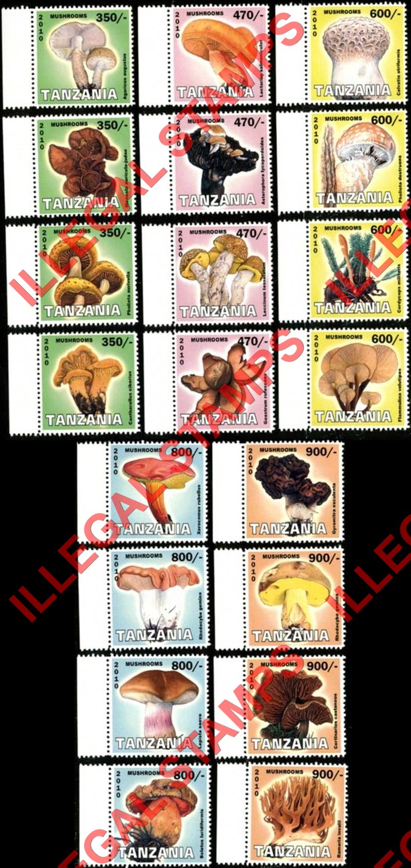 Tanzania 2010 Mushrooms Illegal Stamp Set of 20