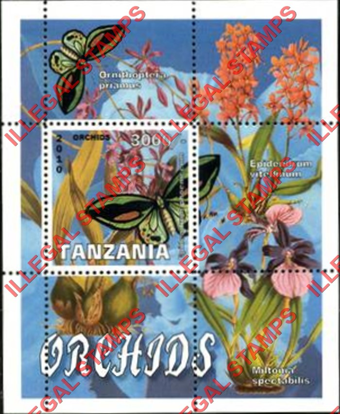 Tanzania 2010 Orchids Illegal Stamp Souvenir Sheet of 1