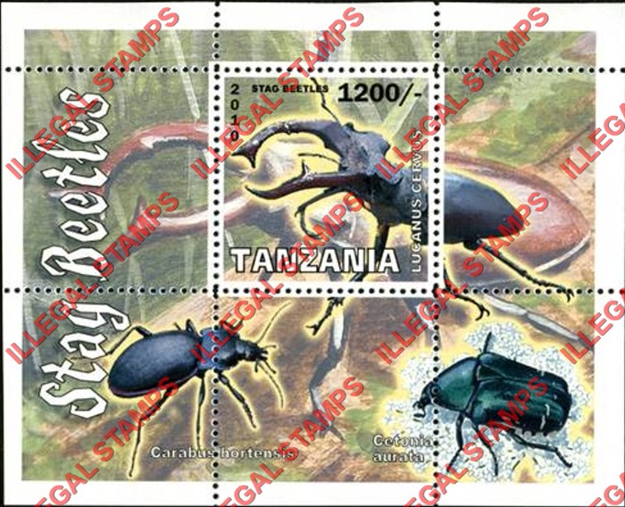 Tanzania 2010 Stag Beetles Illegal Stamp Souvenir Sheet of 1