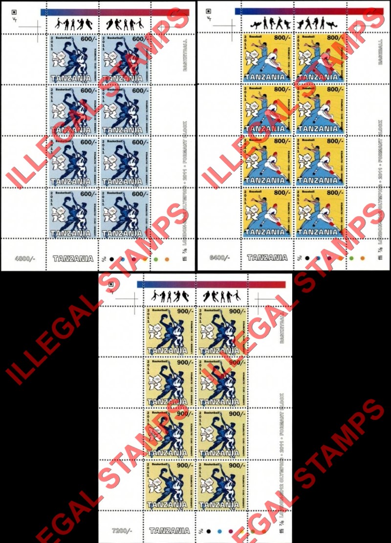 Tanzania 2011 Olympic Games in London in 2012 Illegal Stamp Singles in Sheetlets of 8