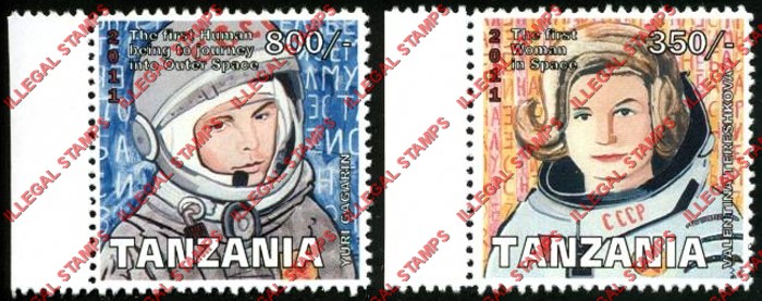 Tanzania 2011 Space Yuri Gagarin and Valentina Tereshkova Illegal Stamp Set of 2