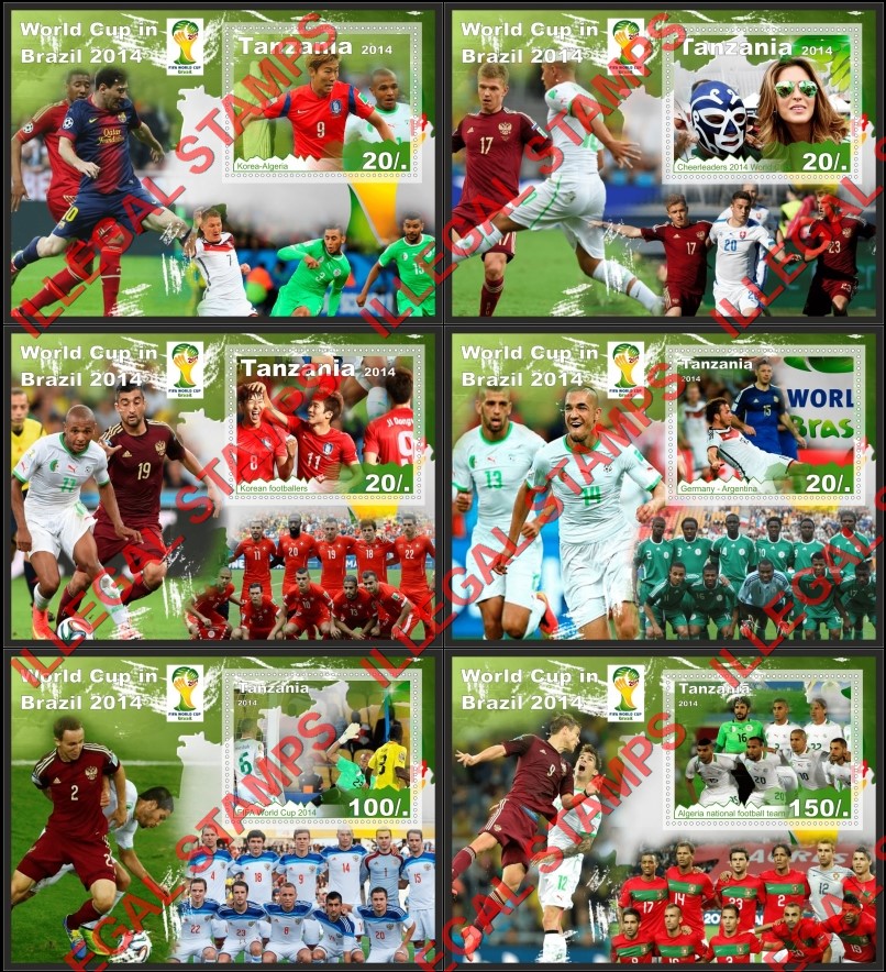 Tanzania 2014 FIFA World Cup Soccer in Brazil Illegal Stamp Souvenir Sheets of 1