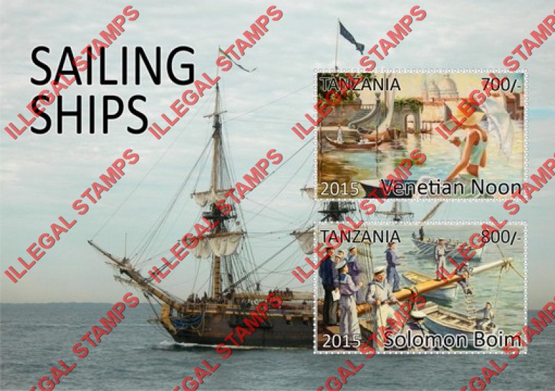 Tanzania 2015 Sailing Ships Illegal Stamp Souvenir Sheet of 2