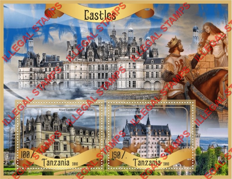 Tanzania 2016 Castles Illegal Stamp Souvenir Sheet of 2