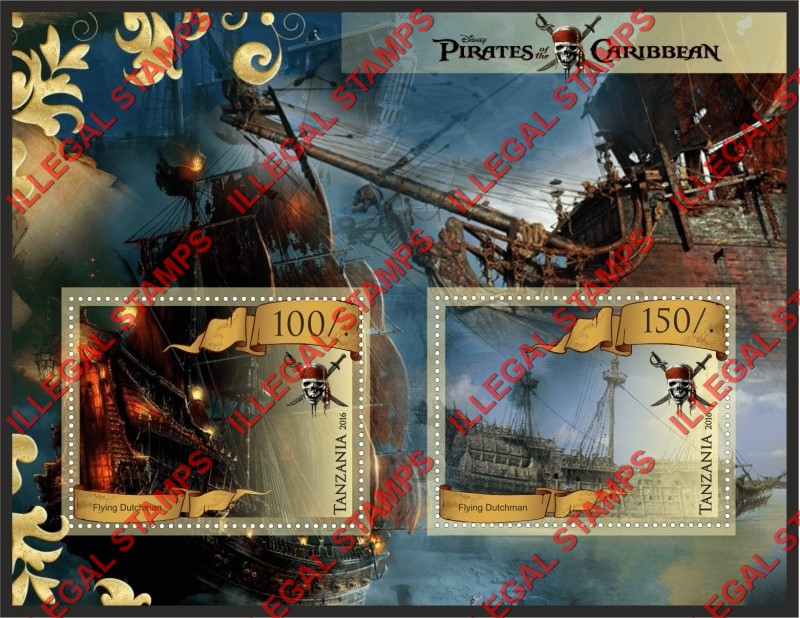 Tanzania 2016 Pirates of the Caribbean Movie Illegal Stamp Souvenir Sheet of 2