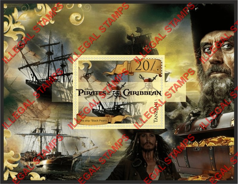 Tanzania 2016 Pirates of the Caribbean Movie Illegal Stamp Souvenir Sheet of 1