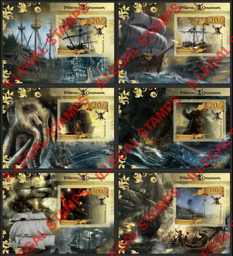 Tanzania 2016 Pirates of the Caribbean Movie Illegal Stamp Souvenir Sheets of 1
