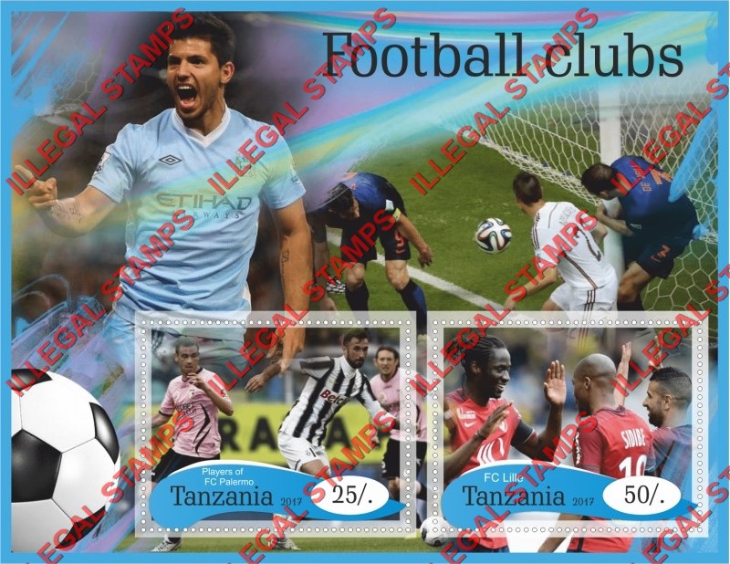 Tanzania 2017 Football Clubs Illegal Stamp Souvenir Sheet of 2