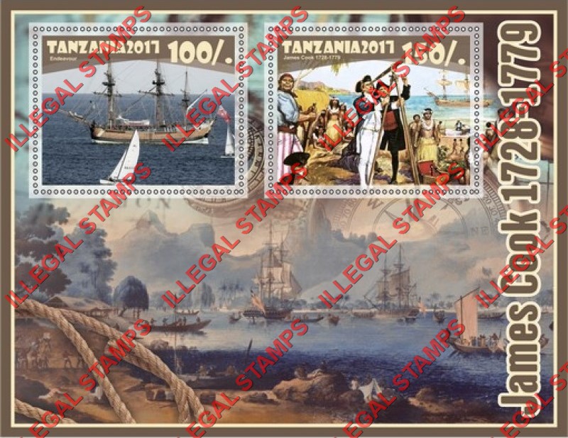 Tanzania 2017 James Cook Illegal Stamp Souvenir Sheet of 2
