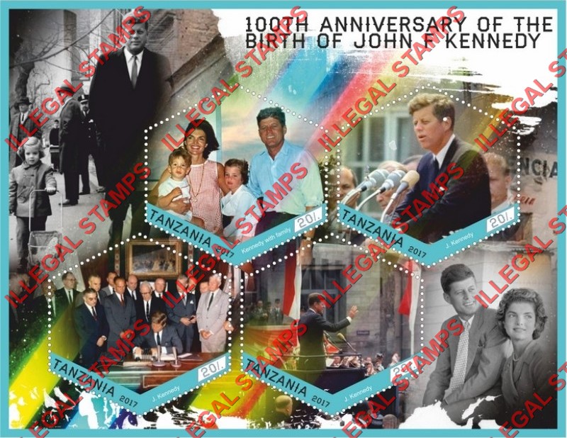Tanzania 2017 John F. Kennedy Illegal Stamp Souvenir Sheet of 4