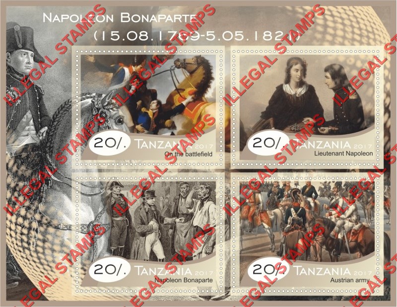 Tanzania 2017 Napoleon Bonaparte Illegal Stamp Souvenir Sheet of 4