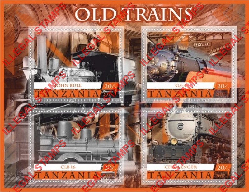 Tanzania 2017 Old Trains Illegal Stamp Souvenir Sheet of 4