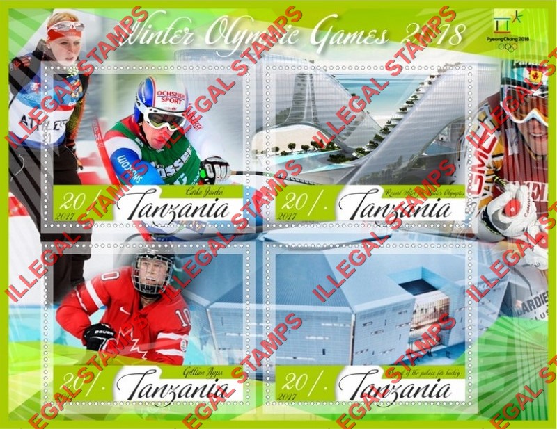 Tanzania 2017 Olympic Games in PyeongChang in 2018 Illegal Stamp Souvenir Sheet of 4
