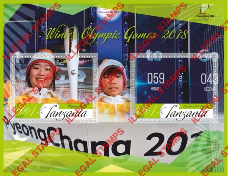 Tanzania 2017 Olympic Games in PyeongChang in 2018 Illegal Stamp Souvenir Sheet of 2