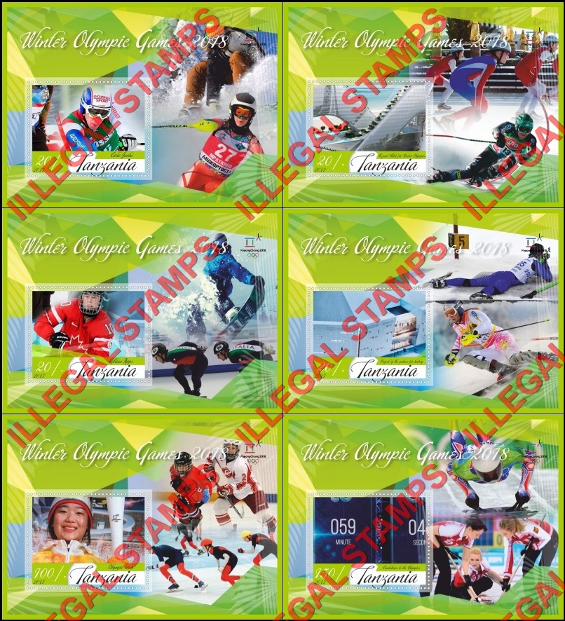 Tanzania 2017 Olympic Games in PyeongChang in 2018 Illegal Stamp Souvenir Sheets of 1