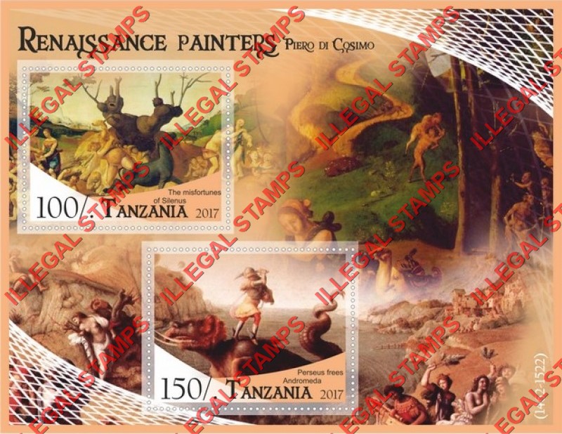 Tanzania 2017 Paintings by Piero di Cosimo Illegal Stamp Souvenir Sheet of 2