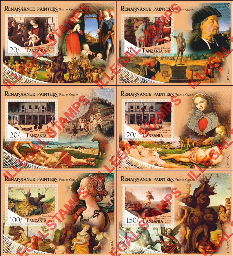 Tanzania 2017 Paintings by Piero di Cosimo Illegal Stamp Souvenir Sheets of 1
