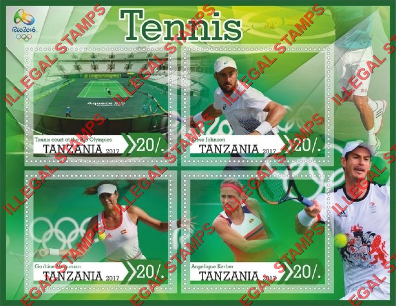 Tanzania 2017 Tennis Players Illegal Stamp Souvenir Sheet of 4