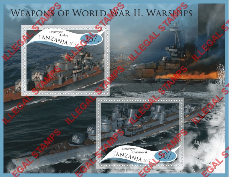 Tanzania 2017 Weapons of World War II Warships Illegal Stamp Souvenir Sheet of 2