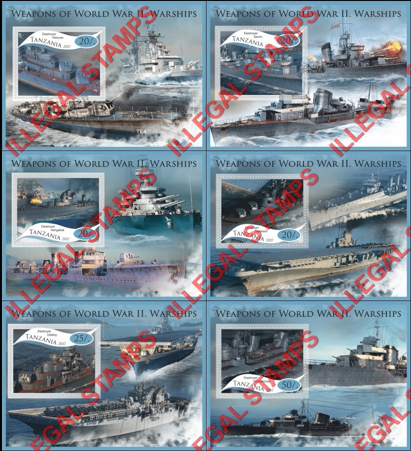 Tanzania 2017 Weapons of World War II Warships Illegal Stamp Souvenir Sheets of 1