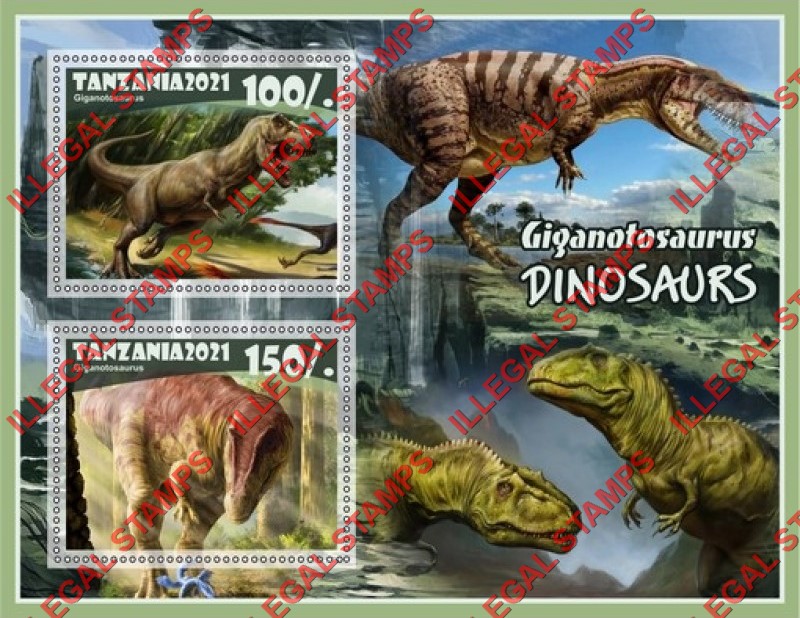 Tanzania 2021 Dinosaurs Illegal Stamp Souvenir Sheet of 2